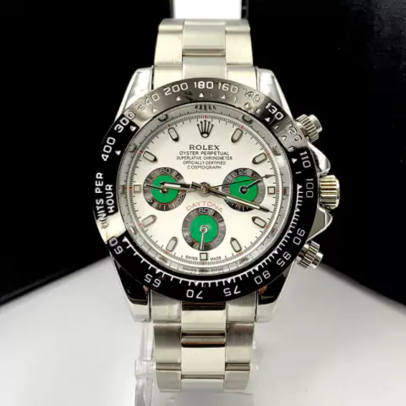 Daytona - prata, branco e verde - Pulseira de aço - À PROVA D'ÁGUA - cod65