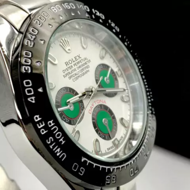 Daytona - prata, branco e verde - Pulseira de aço - À PROVA D'ÁGUA - cod65