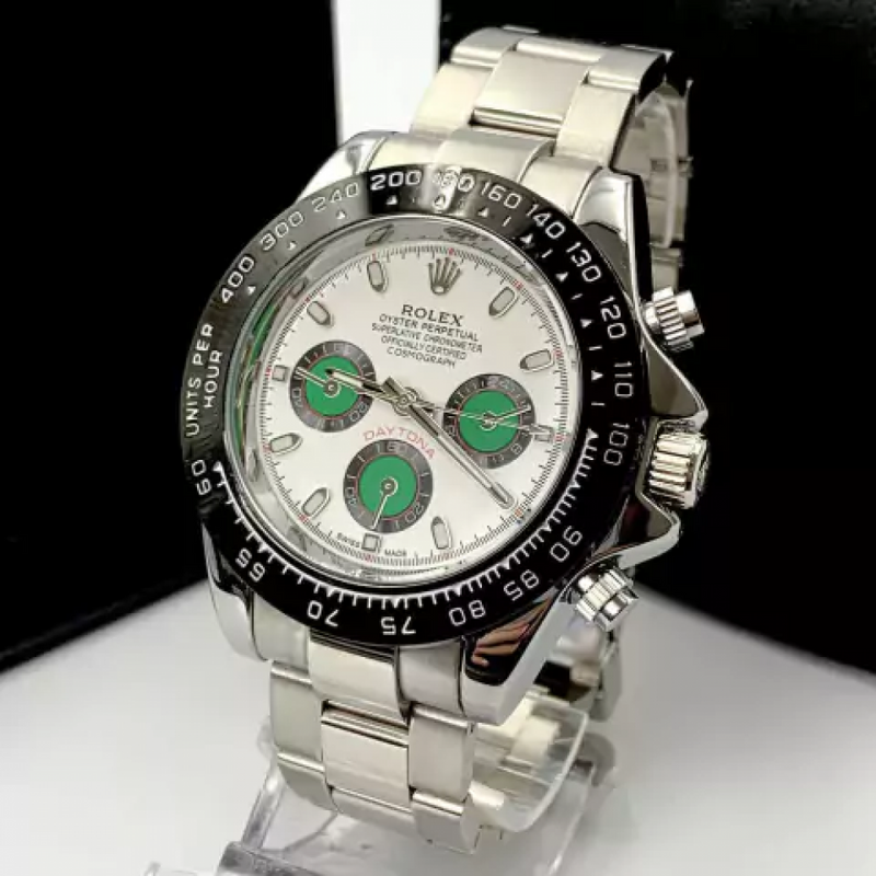 Daytona - prata, branco e verde - Pulseira de aço - À PROVA D'ÁGUA - cod65