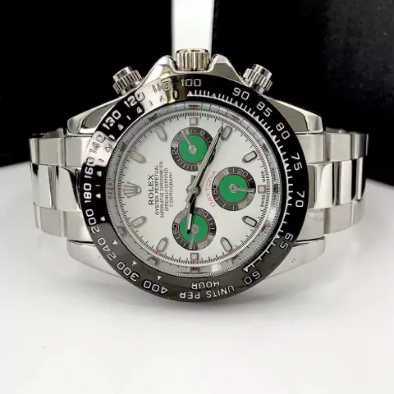 Daytona - prata, branco e verde - Pulseira de aço - À PROVA D'ÁGUA - cod65
