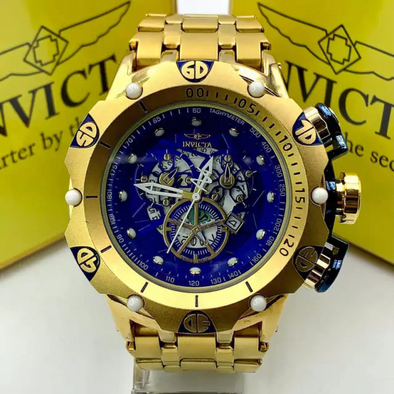 Disponibilidade: Imediata Garantia: 10 meses Hybrid Skeleton - dourado e azul - Pulseira de aço - À PROVA D'ÁGUA - cod85