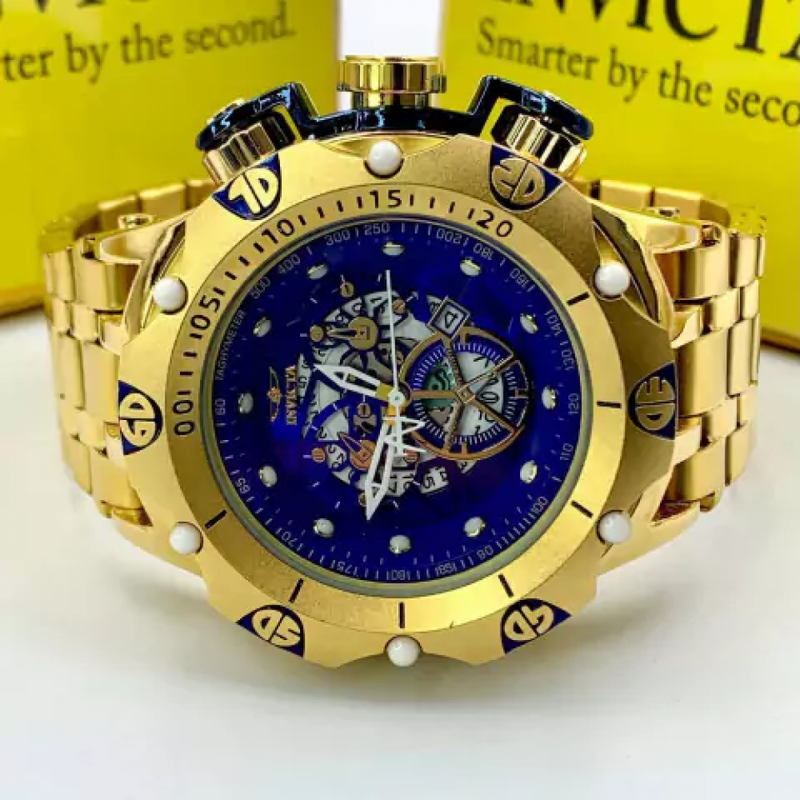Disponibilidade: Imediata Garantia: 10 meses Hybrid Skeleton - dourado e azul - Pulseira de aço - À PROVA D'ÁGUA - cod85
