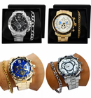 Kit 4 Relógio Masculino Grande Pulseira Caixa Atacado Cor da correia Dourado/Prata +15 Kits Disponíveis.