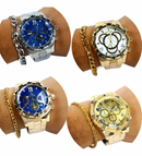 Kit 4 Relógio Masculino Grande Pulseira Caixa Atacado Cor da correia Dourado/Prata +15 Kits Disponíveis.