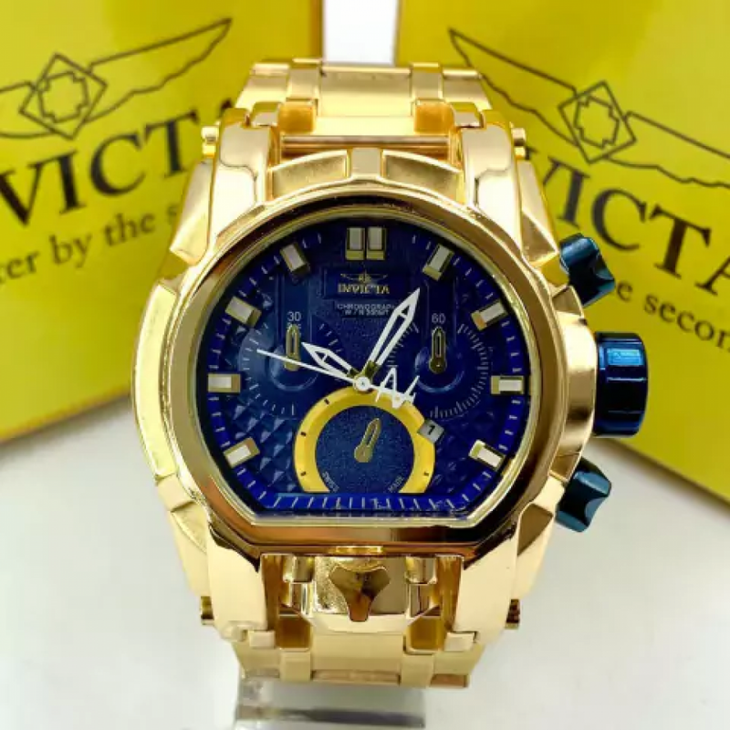 Magnum - dourado e azul - Pulseira de aço - A prova d'água - cod85