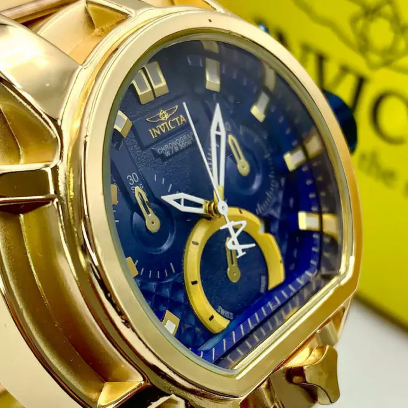 Magnum - dourado e azul - Pulseira de aço - A prova d'água - cod85