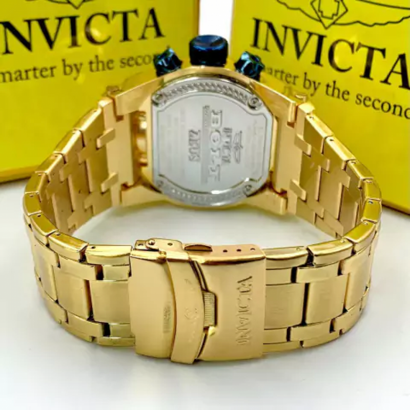 Magnum - dourado e azul - Pulseira de aço - A prova d'água - cod85