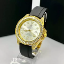 Submariner Cravejado com pedras de zircônia - dourado, preto, prata e branco - Pulseira de borracha - À PROVA D'ÁGUA- Co