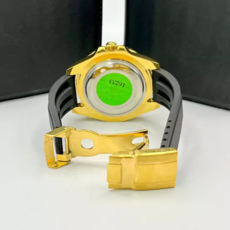 Submariner Cravejado com pedras de zircônia - dourado, preto, prata e branco - Pulseira de borracha - À PROVA D'ÁGUA- Co