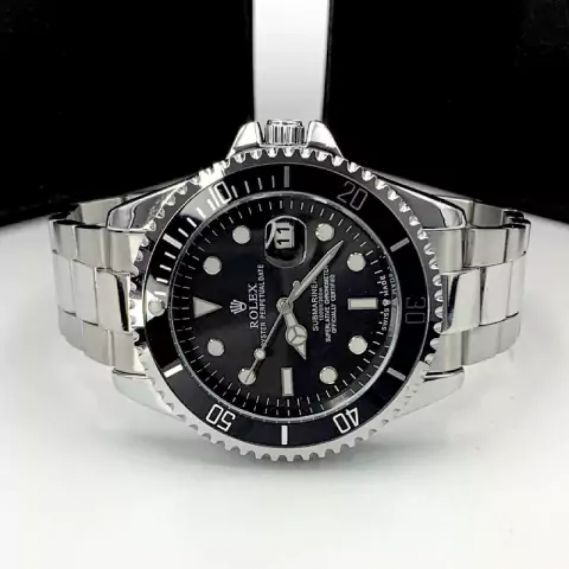 Submariner - prata, preto e branco - Pulseira de aço - À PROVA D'ÁGUA - cod50