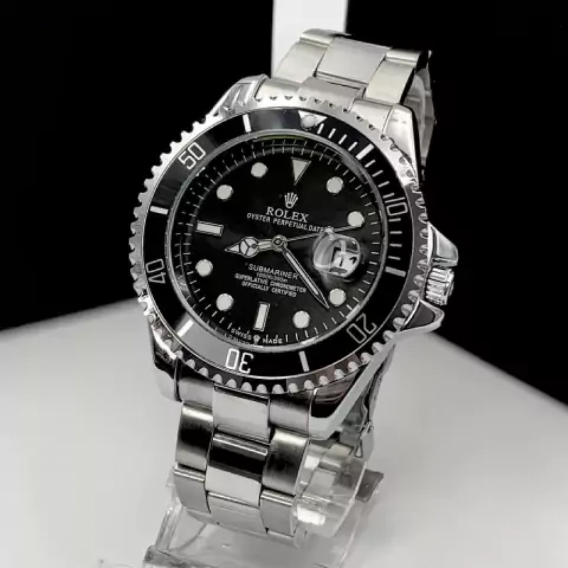 Submariner - prata, preto e branco - Pulseira de aço - À PROVA D'ÁGUA - cod50